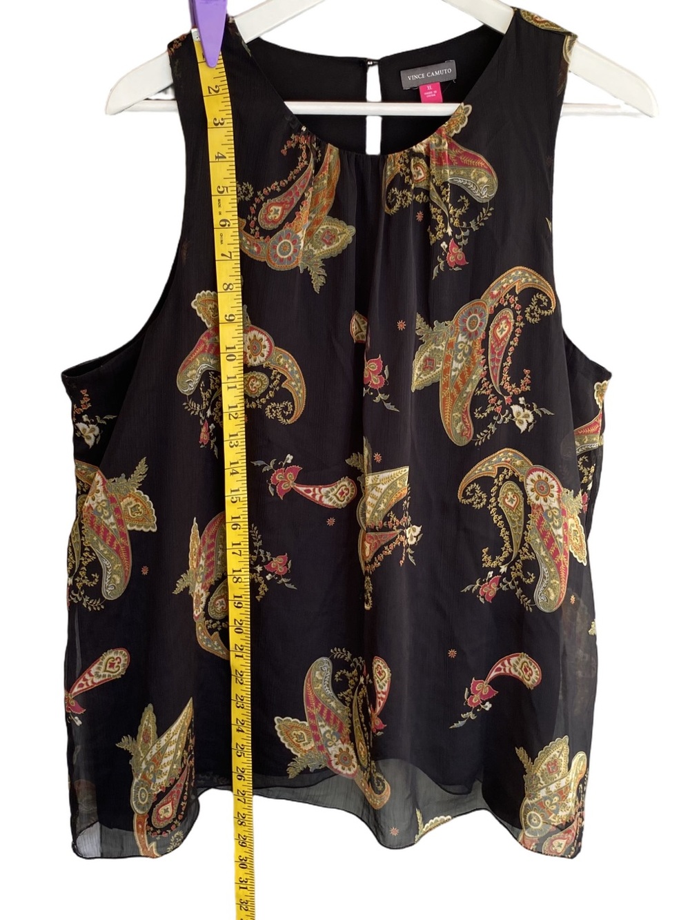 VINCE CAMUTO Top Blouse Sleeveless High Neck Rich Black Paisley Print Women XL - Picture 7 of 10
